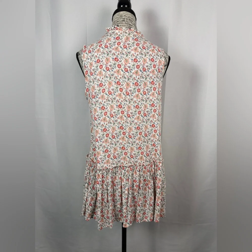Cynthia Rowley Floral Cottagecore Blouse Large | Romantic Ruffle Hem Top